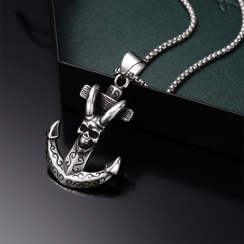 Титан ожерелье ювелирных изделий, титан, Якорь, Другое покрытие, ювелирные изделия моды, серебряный, длина:70 см, продается PC