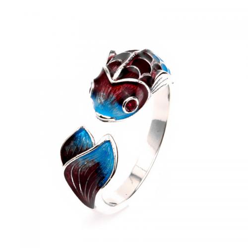 Brass Finger Ring, Fish, epoxy gel, fashion jewelry & for woman, Diameter :16mm, width :9mm. 