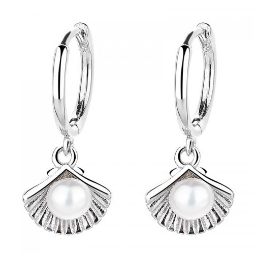 Sterling Silver Drop Earring, 925 Sterling Silver, with Plastic Pearl, plated, for woman 