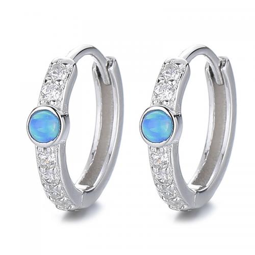 Cubic Zirconia Micro Pave Sterling Silver Earring, 925 Sterling Silver, with Opal, plated, micro pave cubic zirconia & for woman 
