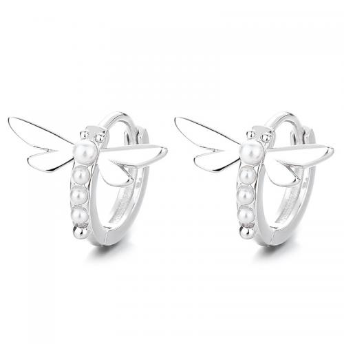 Männer Sterling Silber Hoop Ohrringe, 925 Sterling Silber, mit Kunststoff Perlen, plattiert, für Frau, keine, 11.4x12.5mm, verkauft von Paar