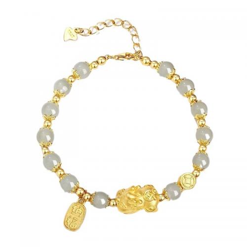 Hetian Jade bracelet, avec Argent sterling 925, bête sauvage Fabuleuse, Placage de couleur d'or, style folk & pour femme Environ 6 pouce, Vendu par PC