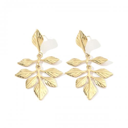 Stainless Steel Drop Earring, 304 Stainless Steel, Leaf, 18K gold plated, fashion jewelry & for woman, golden 