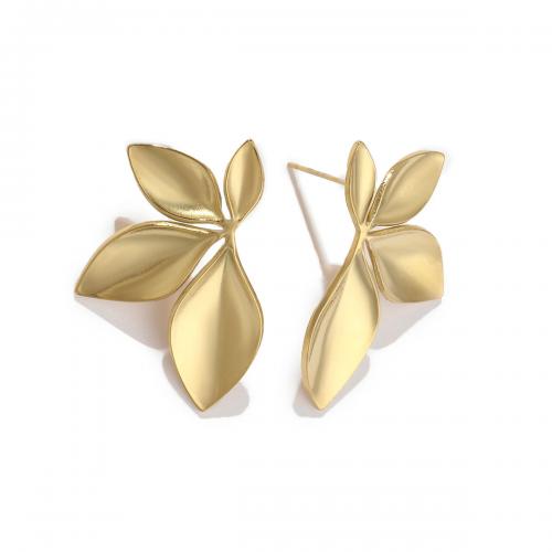 Stainless Steel Stud Earring, 304 Stainless Steel, petals, 18K gold plated, fashion jewelry & for woman, golden 