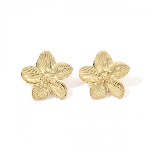 Stainless Steel Stud Earring, 304 Stainless Steel, Flower, 18K gold plated, fashion jewelry & for woman, golden 