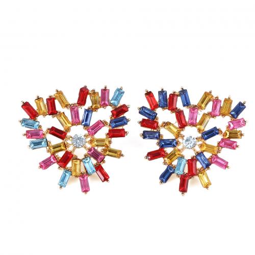Zinc Alloy Rhinestone Stud Earring, Heart, fashion jewelry & for woman & with rhinestone, multi-colored 