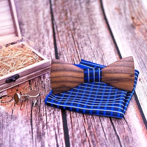 Walnut wood Bow Ties And Square Scarf Set, Square Scarf & Bow Ties & cufflink, with Polyester & 304 Stainless Steel, three pieces & for man Bow 120mm x 50mm x4.5mmuff0 13.6cm x8.5cm x3.4cm 