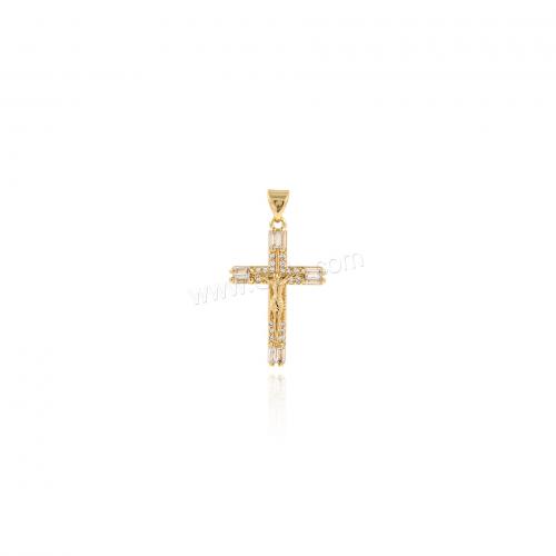 Cubic Zirconia Micro Pave Brass Pendant, Cross, 18K gold plated, fashion jewelry & DIY & micro pave cubic zirconia 