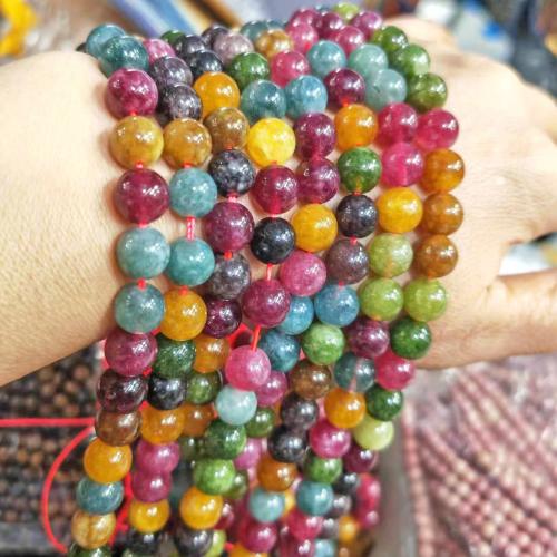 Natürlicher Turmalin Perlen, rund, poliert, Modeschmuck & DIY & verschiedene Größen vorhanden, gemischte Farben, verkauft von Strang