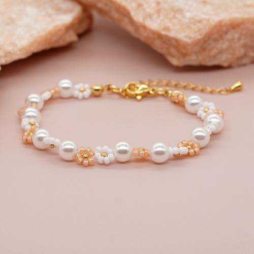 Bracelets de perles en verre  , Acier inoxydable 304, avec Seedbead & perle d'eau douce cultivée, fait à la main, bijoux de mode & pour femme Environ 16.5-17 cm, Vendu par PC