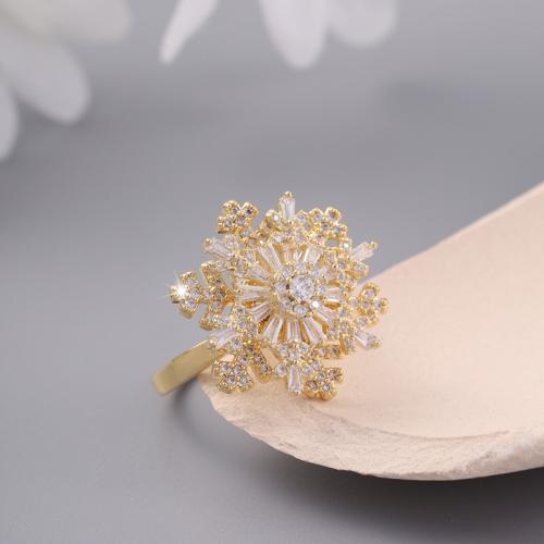 Rhinestone Brass Finger Ring, Snowflake, plated, fashion jewelry & for woman & with rhinestone 
