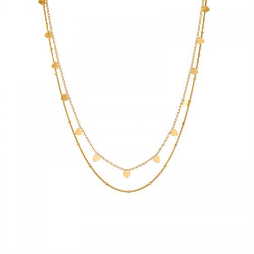 Titan Schmuck Halskette, Titanstahl, mit Verlängerungskettchen von 6cm, Herz, Doppelschicht & Modeschmuck & für Frau, goldfarben, Länge:ca. 40 cm, verkauft von Strang