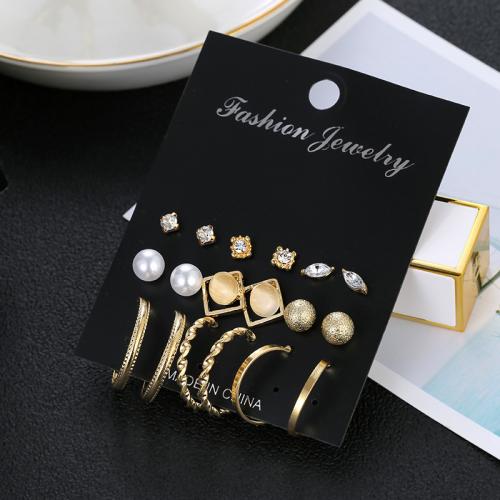 Zinc Alloy Rhinestone Drop Earring, with Plastic Pearl, nine pieces & for woman & with rhinestone 