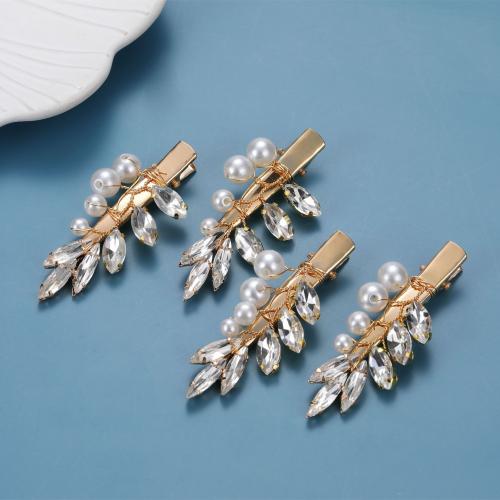 Alligator Hair Clip, Zinc Alloy, with Plastic Pearl, 4 pieces & for woman & with rhinestone 