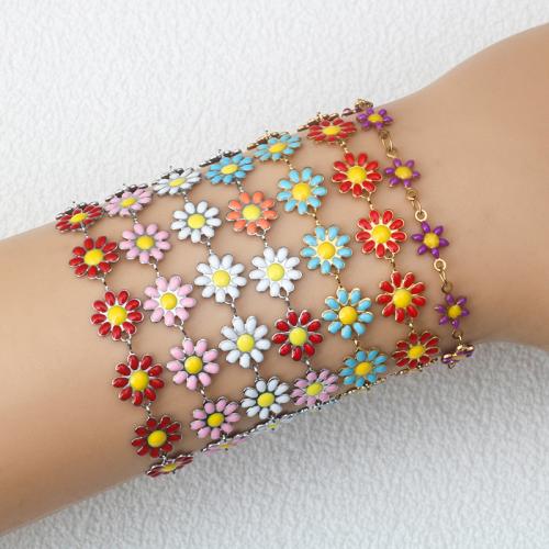 Titan Edelstahl Armband / Armreif, Titanstahl, mit Verlängerungskettchen von 5CM, Blume, plattiert, für Frau & Emaille, keine, Länge:17 cm, verkauft von PC