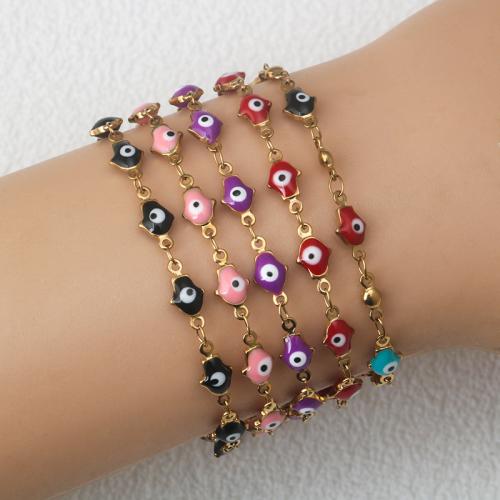 Evil Eye Jewelry Bracelet, Titanium Steel, with 5CM extender chain, gold color plated, for woman & enamel cm 