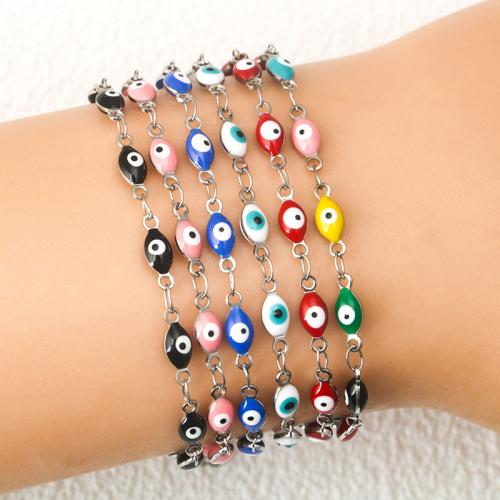 Evil Eye Jewelry Bracelet, Titanium Steel, with 5CM extender chain, silver color plated, for woman & enamel cm 