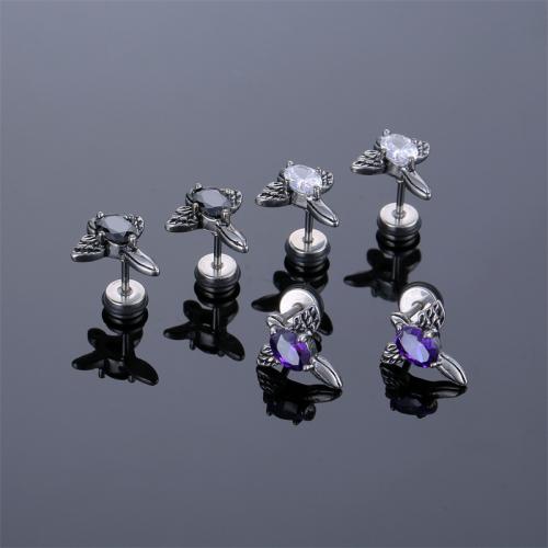 Titanium Steel Earrings, plated, fashion jewelry & micro pave cubic zirconia 