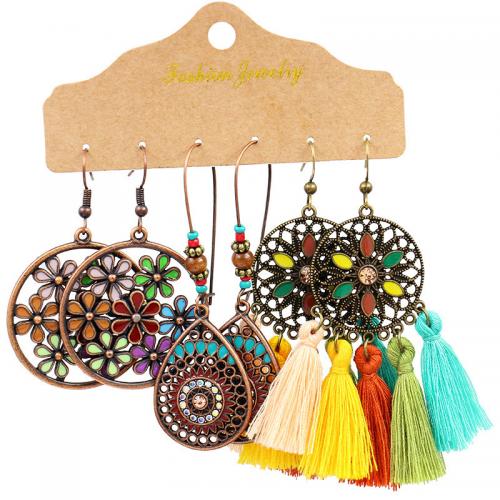 Fashion Tassel Earring, Zinc Alloy, with Cotton Thread, plated, three pieces & for woman & enamel 