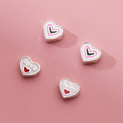 Sterling Silver Spacer Beads, 925 Sterling Silver, Heart, plated, DIY & epoxy gel, platinum color Approx 1.4mm 