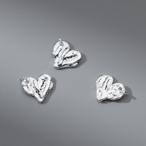 Sterling Silber Herz Anhänger, 925 Sterling Silber, plattiert, DIY, Silberfarbe, 14.5x13x2.5mm, verkauft von PC