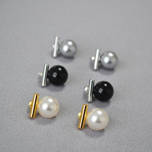 Gemstone Stud Earring, Brass, with Tiger Eye & Black Agate & Plastic Pearl, fashion jewelry & for woman [