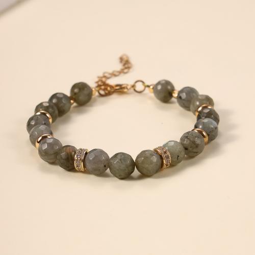 Gemstone Bracelets, Natural Stone, with 304 Stainless Steel, with 6cm extender chain, fashion jewelry & for woman, green Approx 18 cm 