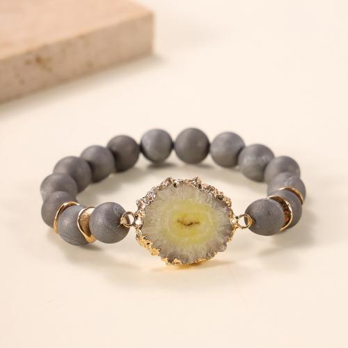 Gemstone Bracelets, Natural Stone, with 304 Stainless Steel, fashion jewelry & for woman, grey 