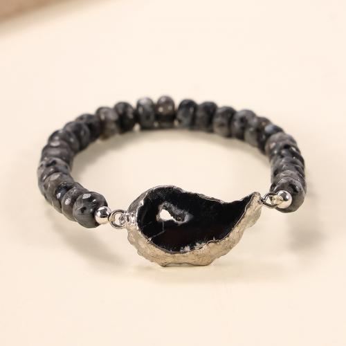 Gemstone Bracelets, Natural Stone, with 304 Stainless Steel, fashion jewelry & for woman, black 