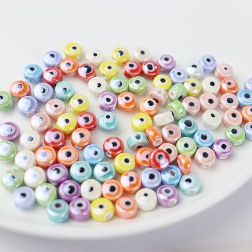 Mode Evil Eye Perlen, Porzellan, flache Runde, Einbrennlack, Modeschmuck & DIY, keine, 8.5x5.5mm, ca. 100PCs/Tasche, verkauft von Tasche