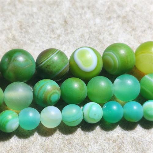 Natürliche Streifen Achat Perlen, rund, DIY & verschiedene Größen vorhanden & satiniert, grün, Länge:ca. 36-38 cm, verkauft von Strang