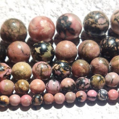 Rhodonit Perlen, Schwarzer Streifen Rhodochrosite Stein, rund, Modeschmuck & DIY & verschiedene Größen vorhanden, gemischte Farben, Länge:ca. 38-40 cm, verkauft von Strang