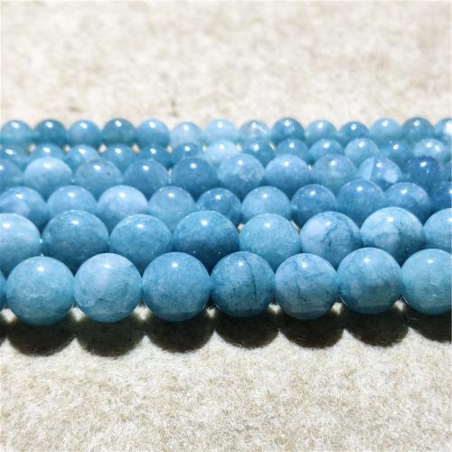 Einzelne Edelstein Perlen, Quarzit Jade, rund, Modeschmuck & DIY & verschiedene Größen vorhanden, seeblau, Länge:ca. 38-40 cm, verkauft von Strang