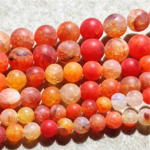 Natürliche Crackle Achat Perlen, Flachen Achat, rund, DIY & verschiedene Größen vorhanden & satiniert, orange, Länge:ca. 36-38 cm, verkauft von Strang