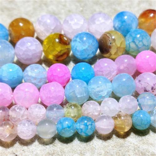 Natürliche Crackle Achat Perlen, Flachen Achat, rund, DIY & verschiedene Größen vorhanden, gemischte Farben, Länge:ca. 38-40 cm, verkauft von Strang