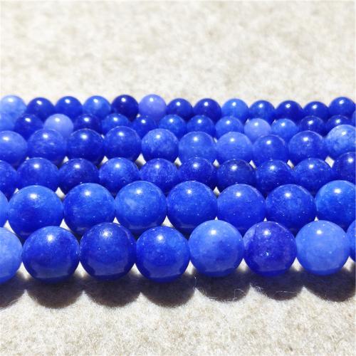 Einzelne Edelstein Perlen, Quarzit Jade, rund, Modeschmuck & DIY & verschiedene Größen vorhanden, blau, Länge:ca. 38-40 cm, verkauft von Strang