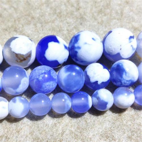 Natürliche Feuerachat Perlen, rund, DIY & verschiedene Größen vorhanden, blau, Länge:ca. 38-40 cm, verkauft von Strang