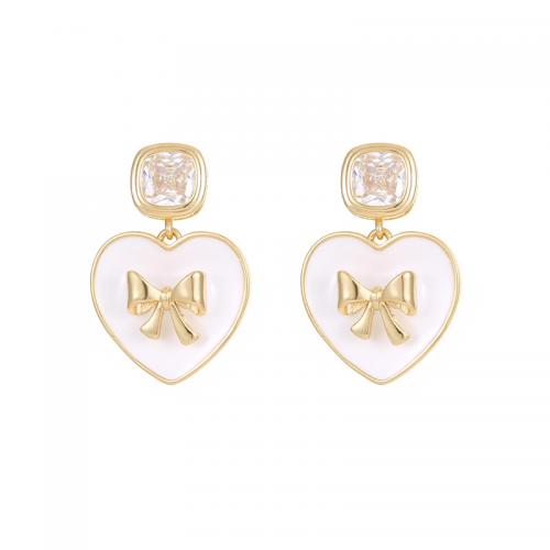 Cubic Zirconia Micro Pave Brass Earring, Heart, plated, fashion jewelry & micro pave cubic zirconia & for woman & enamel 