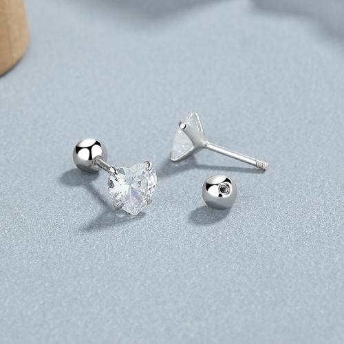 Sterling Silver Cubic Zirconia Earring, 925 Sterling Silver, Heart, fashion jewelry & micro pave cubic zirconia & for woman 