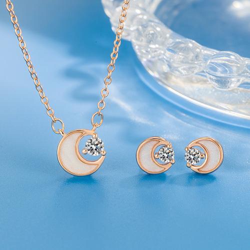 Cubic Zirconia Micro Pave Brass Jewelry Sets, Stud Earring & necklace, with 1.97inch extender chain, plated, fashion jewelry & micro pave cubic zirconia & for woman Approx 15.75 Inch 