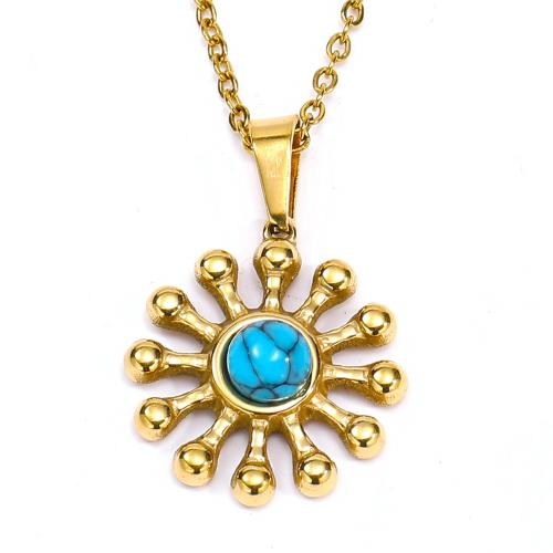 Collier de bijoux de titane, Acier titane, avec turquoise, bijoux de mode & pour femme, doré Environ 45 cm, Vendu par PC