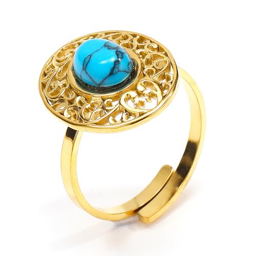 Titanium Steel Finger Ring, with turquoise, fashion jewelry & for woman, golden 