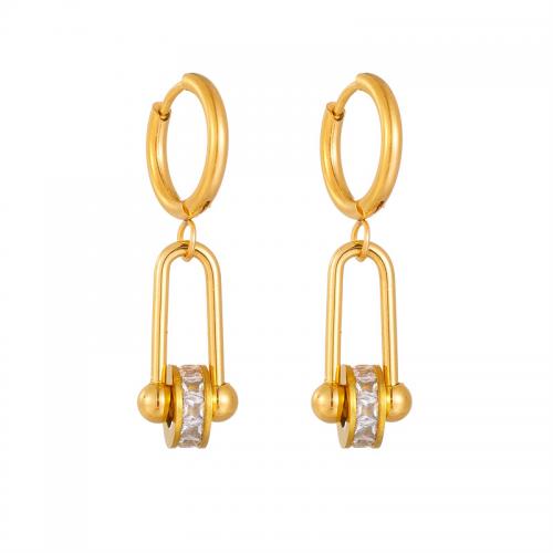 Titanium Steel Earrings, fashion jewelry & micro pave cubic zirconia & for woman, golden, 30mm 