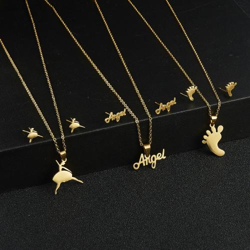 Fashion Stainless Steel Jewelry Sets, 304 Stainless Steel, Stud Earring & necklace, 2 pieces & for woman, golden Approx 45 cm 