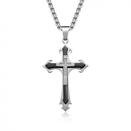Stainless Steel Jewelry Necklace, 304 Stainless Steel, Cross & for man & with rhinestone Approx 45 cm 