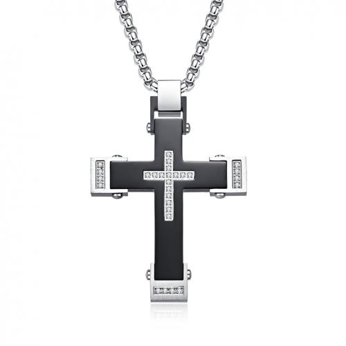 Stainless Steel Jewelry Necklace, 304 Stainless Steel, Cross, Unisex & with rhinestone Approx 45 cm 