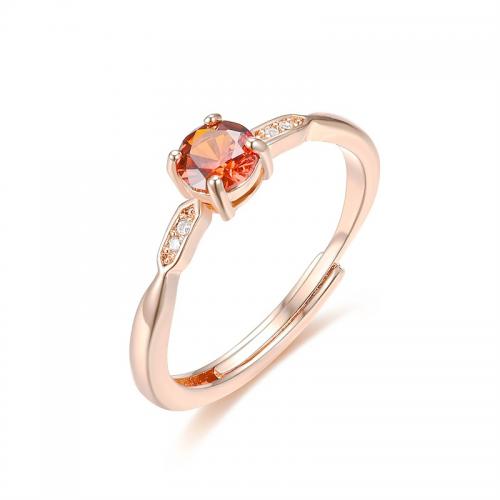 Circón cúbico anillo de dedo de latón, metal, Joyería & micro arcilla de zirconia cúbica & para mujer, color de rosa dorada, diameter 17mm, Vendido por UD