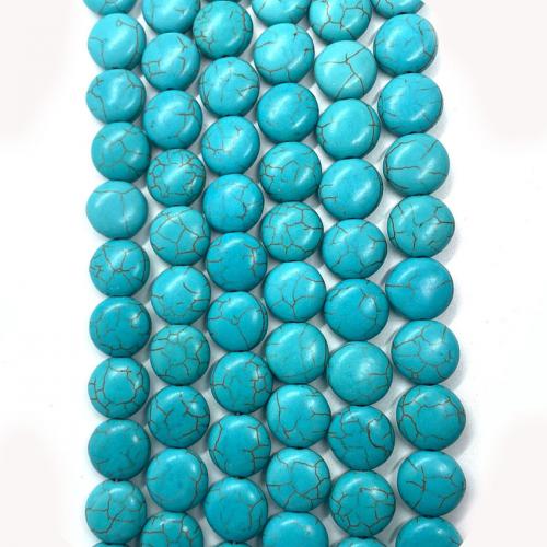 Synthetische Türkis Perlen, flache Runde, DIY & verschiedene Größen vorhanden, blau, Länge:ca. 38 cm, verkauft von Strang