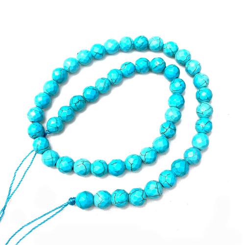 Synthetische Türkis Perlen, rund, DIY & verschiedene Größen vorhanden & facettierte, blau, Länge:ca. 38 cm, verkauft von Strang