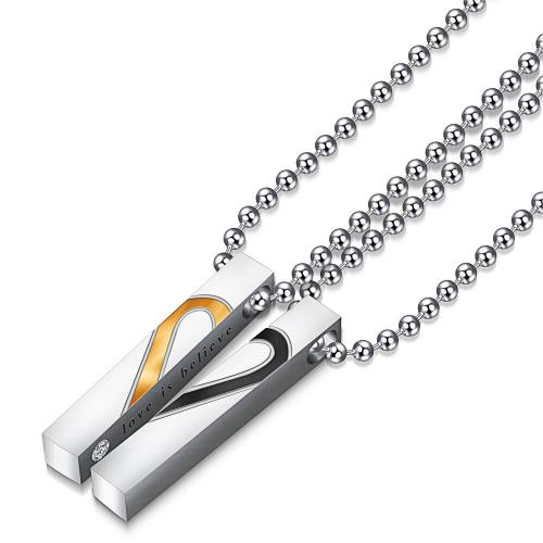 Titanium Steel Jewelry Necklace, Rectangle, silver color plated, Unisex & enamel 